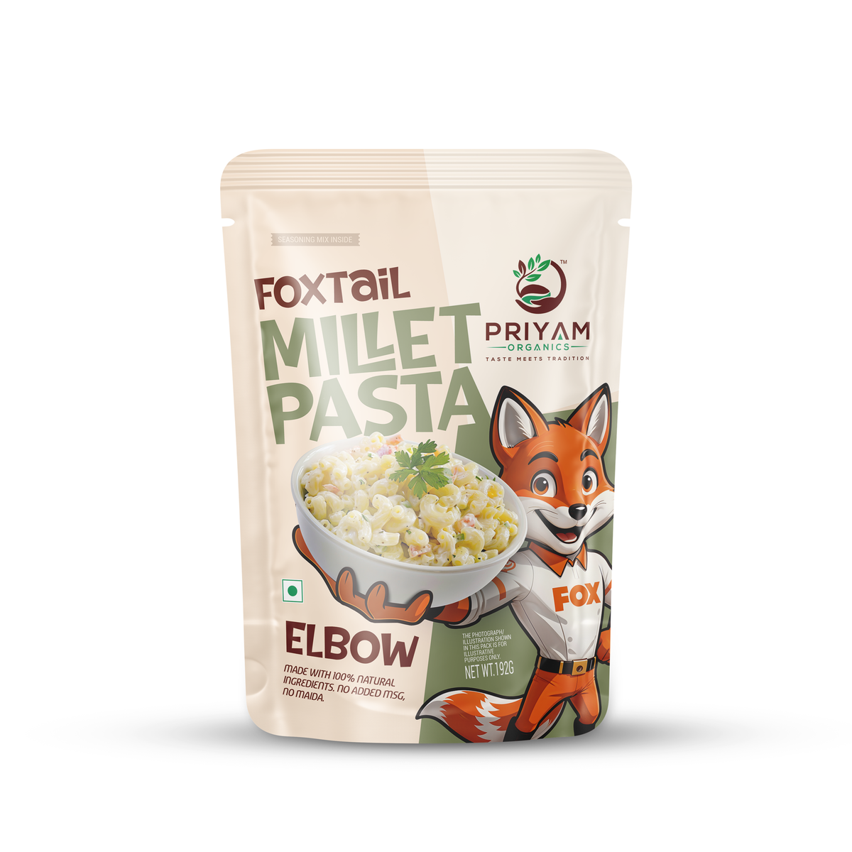 Priyam Organics Foxtail Millet Elbow macaroni pack, 192g with masala sachet