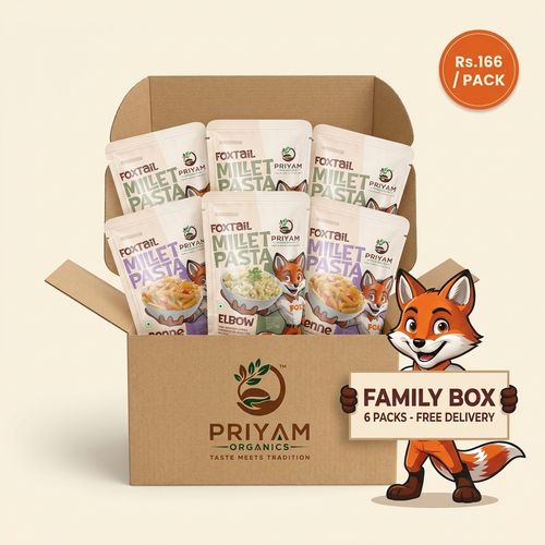 Priyam Organics Family Box - 6 packs foxtail millet pasta, free delivery, Rs.166 per pack
