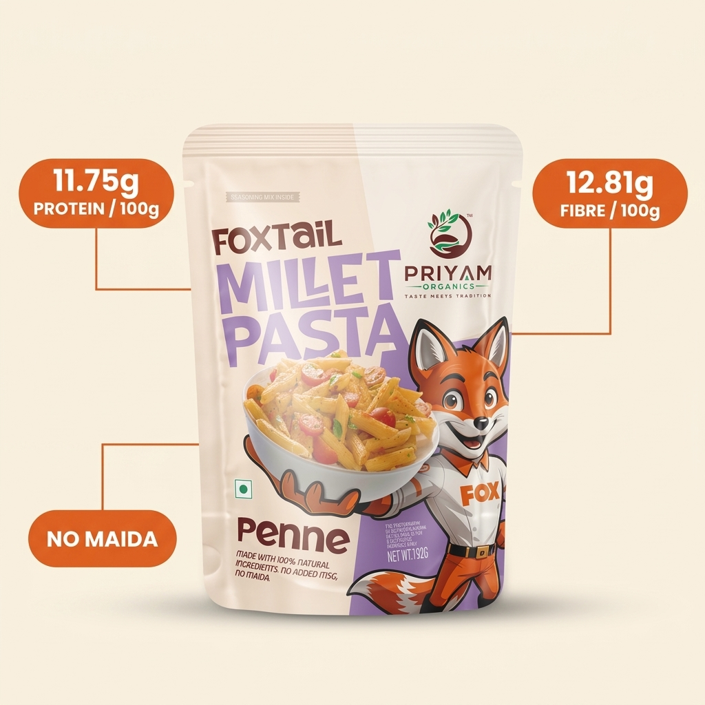 11.75g protein, 12.81g fibre per 100g, no maida